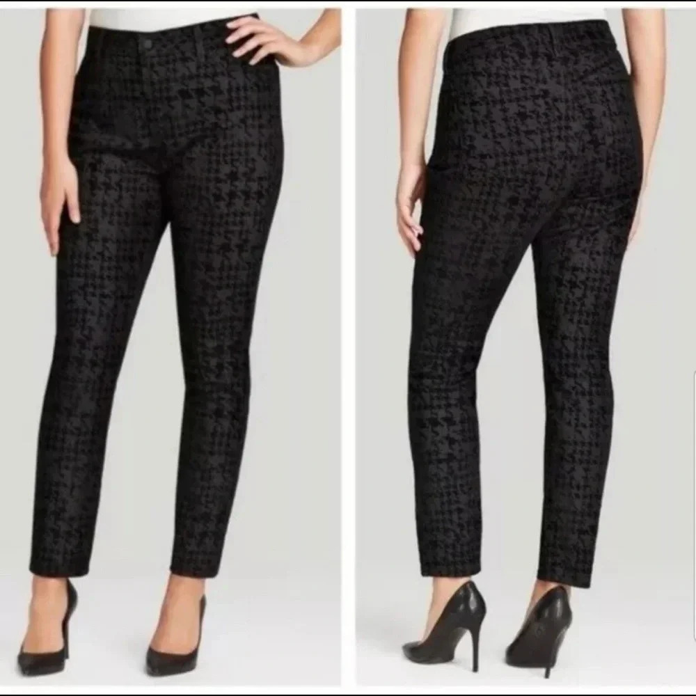 NYDJ Black Houndstooth Velvet Twill Pants